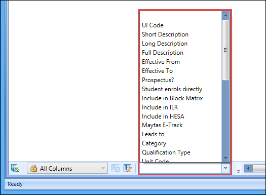 Go To Column field - select column